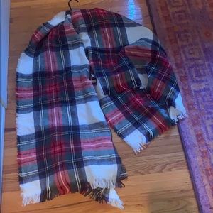 Red green and white winter scarf